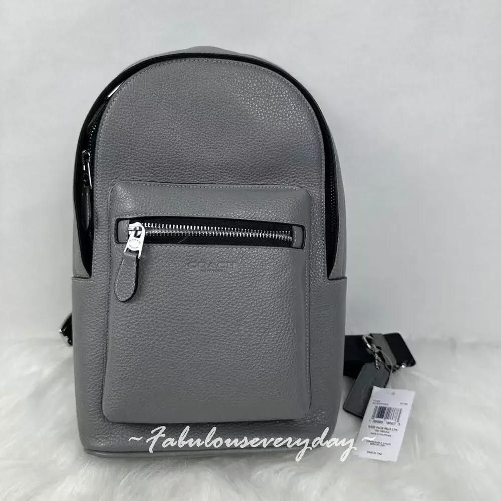 Coach Men's West Pack In Pebbled Leather/Silver/Graphite CY206 NWT